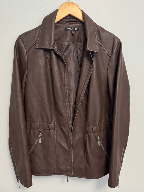 Baccini Jackets & Blazers - Baccini Faux Leather Zip Jacket Brown Size L